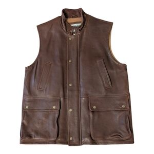 VTG Orvis Munitions Brown Leather Cotton Lined Heavy Cargo Hunting Vest Men's L